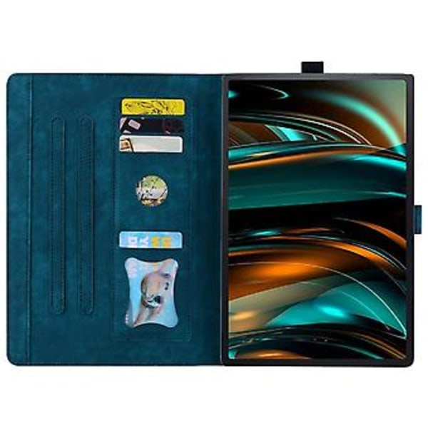 Lærveske for Samsung Galaxy Tab A9+ med kattmotiver (Blå)