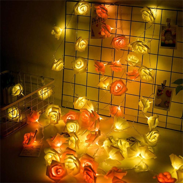 Rosformade ljusslingor 40 LED batteridrivna rosblomma varmvit