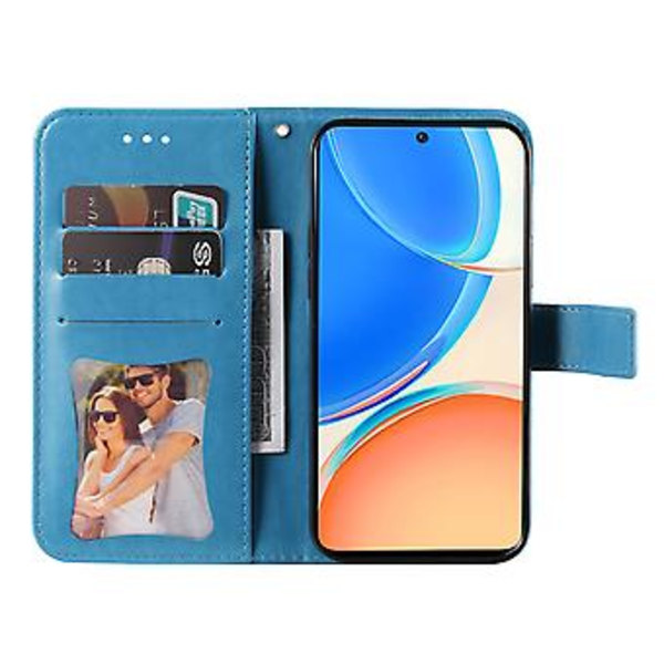 Blomster PU-etui til Honor X8 5g / X6 (Blå)
