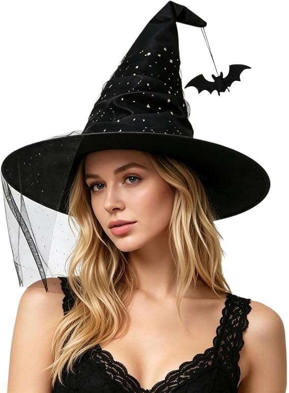 Halloween COS Trollkarl/Häxhatt, Maskeradbal och Rollspelsfester, Fladdermushänge och Stjärntyll Häxhatt
