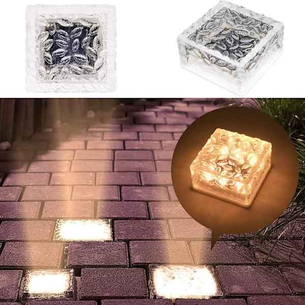 2 st 6 kullersten glas solpärlor (10x10x5,5cm) - Varmvitt ljus - På/av ljussensor -