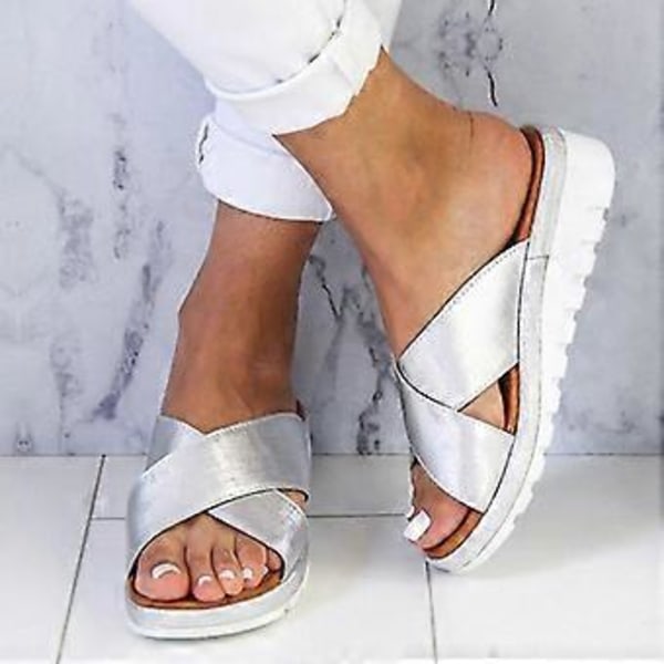Damsandaler med korsband Mode Bekväma Plattformssandaler Damsandaler med kilklack Flip-flops Strandtofflor