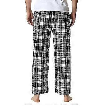 Rutiga bomulls pyjamasbyxor för män/YY(XL Svart Vit)