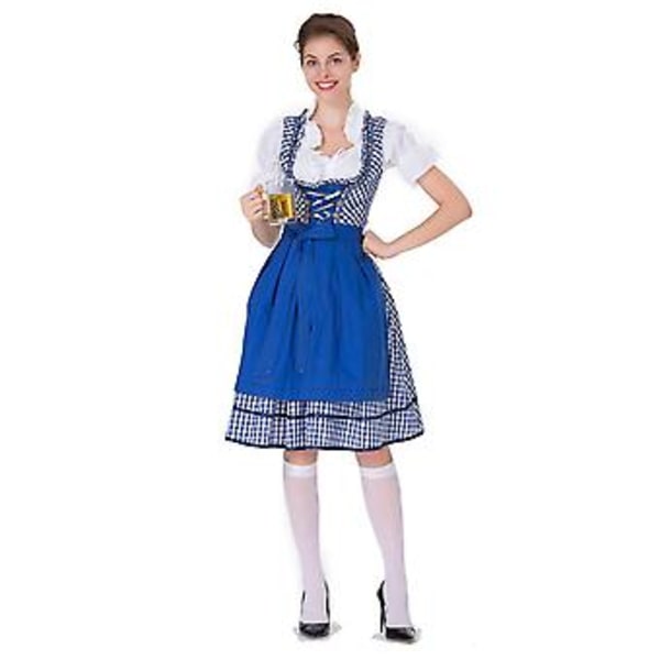 S-3XL Clearlove Naisten Saksalainen Dirndl-mekko Puvut Baijerin Oktoberfest Halloween Karnevaaliin (S Sininen)