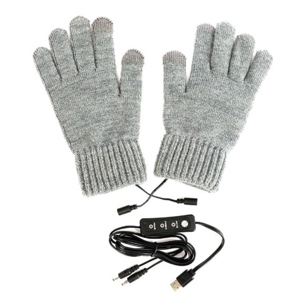 Grå USB-opvarmede handsker til mænd og kvinder, vinteropvarmede vanter A