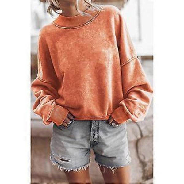 Uformell langermet sweatshirt for kvinner, basic løs passform, høy hals, lett tunika, pullover høstklær brun S brown S