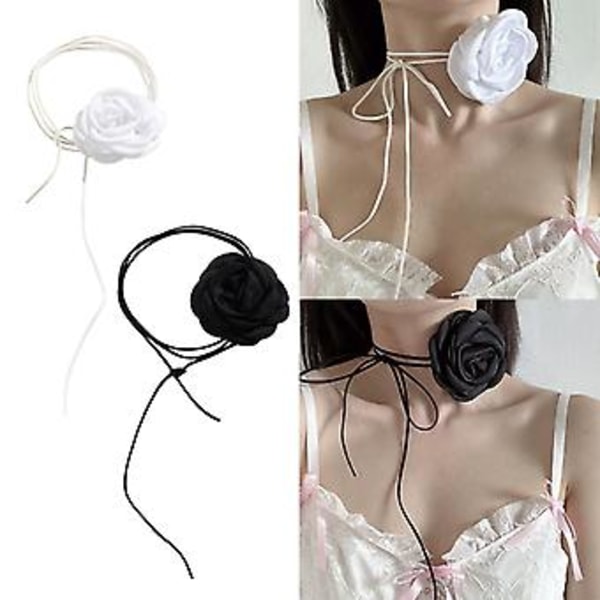 Choker Halsband Mode Romantisk Blomma Choker Kvinnor Dam Tjej Y2K Halsband (Svart)