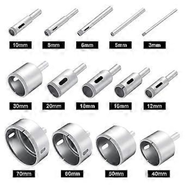 14 st Diamantbelagda Hålsågar Borr Set för Kakel Marmor Glas 3-70mm