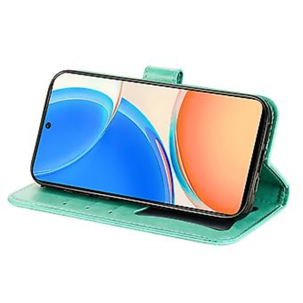 Blomster PU-etui til Honor X8 5G / X6 (Grøn)