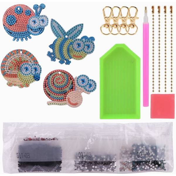 DIY Insekt Diamantmaleri Nøkkelringer, DIY 5D Mosaikkform Diamant