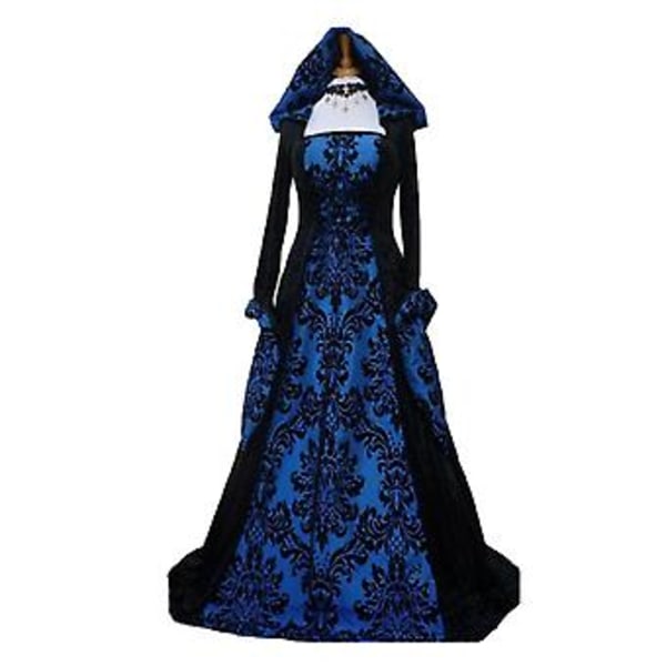 Dam Renaissance Kostym Medeltida Irisk Klänning Retro Klänning Cosplay (4XL Blå)