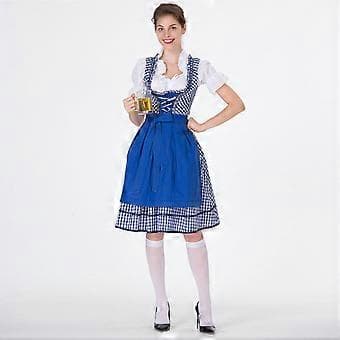 S-3XL Dam Oktoberfest Dirndl-klänning-ar Kostym-er Ljusblå (3XL Ljusblå)