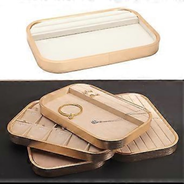 Staplingsbara smyckesförvaringsbrickor med lådinsatser för kvinnor och flickor, utställningsskåp för hemaccessoarer, beige (beige)