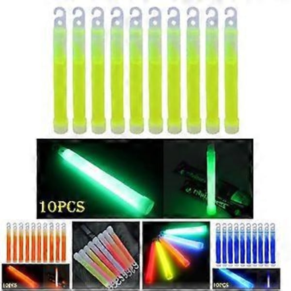 10 stk. 15 cm Glowsticks med Krok, Tykke Flatbunnede Lysstaver, Turutstyr, Festartikler (Blå)