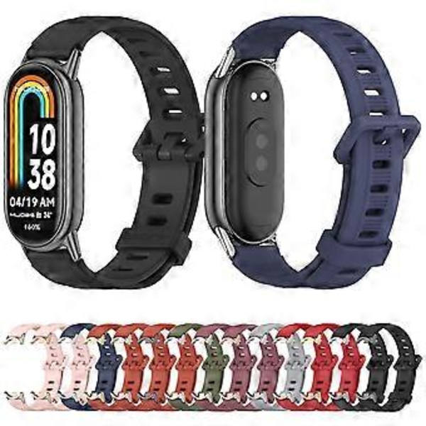 Mijobs Litteä Reikää Ominaisuudella Varustettu Silikoniranneke Xiaomi Mi Band 8:lle (Harmaa Hopea)