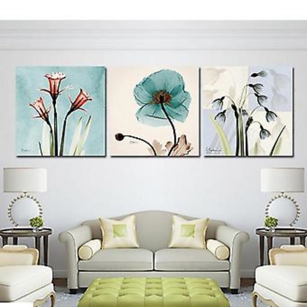 Wekity Klar Blomster Væghængt Canvas Print Poster, Enkel Abstrakt Kunsttegning Dekoration til Hjemmet Stue Soveværelse Kontor og Børneværelse (Sæt af 3