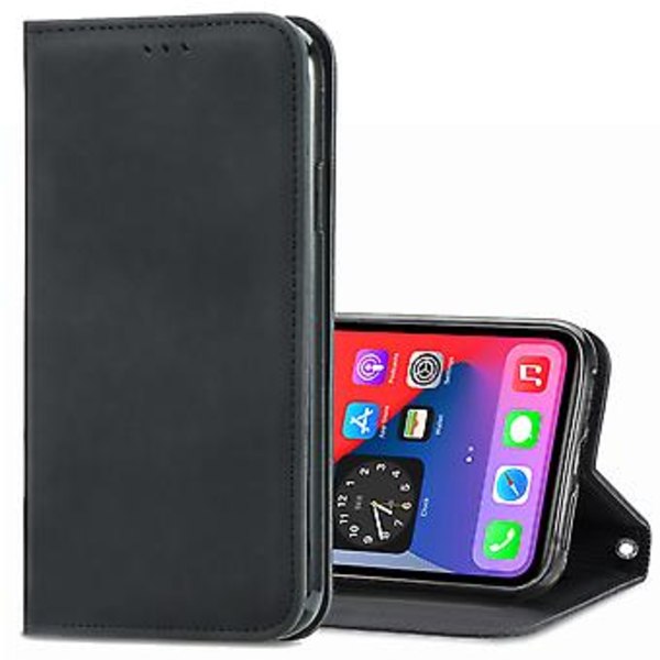 Retro Skin Feel Business Magnetisk Vandret Læderetui Til iPhone 12 / 12 Pro (Sort)