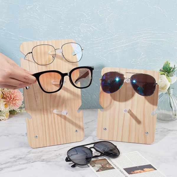 2 Sets Sunglasses Display Stand, Wooden Display Stand 3-Tier/2-Tier Eyeglasses Rack Holder Eyeglasse