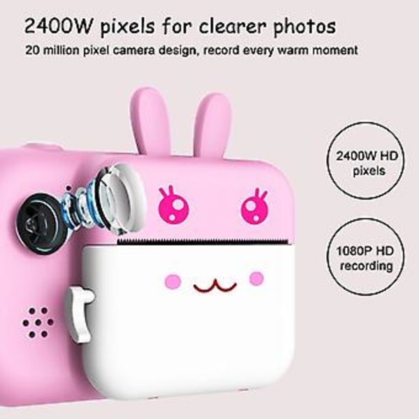 Mini Termisk Kameraskrivare Bärbar Ficka Dubbla Linser Utskrift 1080P 2400W (Rosa)
