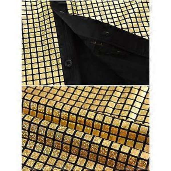 Herre Skjorte Langermet Geometrisk Knappelukking Lapel Skinnende T-skjorte (XL Gull)