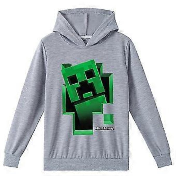 Minecraft Barn Creeper Tryck Hoodie Casual Långärmad Tröja med Huva Toppar -NMAOV(7-8 År Grå)
