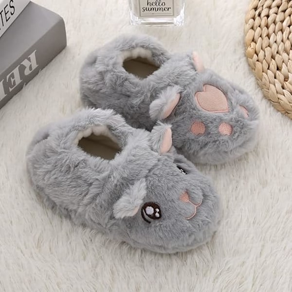 Mjuka och mysiga plyschtofflor för babyflicka, tecknade varma vinterskor för inomhus (innersula 14,5 cm)
