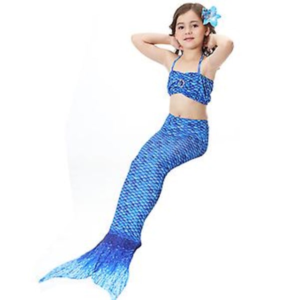4-11 År Flickor Simbar Sjöjungfru Svans Bikini Set Baddräkt (6-7 År Mörkblå)