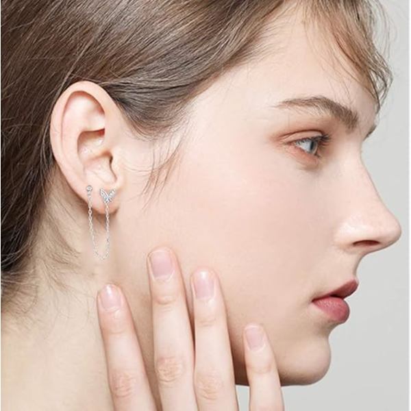 Kaksinkertaiset reiät Perhonen Halo Pieni Stud Cuff Wrap Tassel Chain Cra