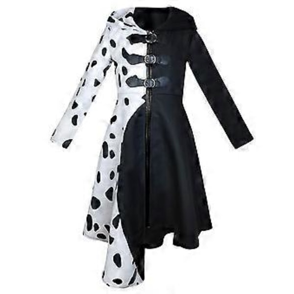 Cruella De Vil Cosplay Party Kostume Sæt Kvinder Kjole + Sorte Handsker Halloween Karneval Party Fancy Dress Rolleleg Outfit Sæt (S)