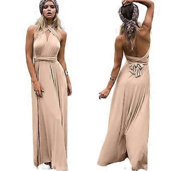 Kvinders Aften Multi Way Wrap Brudepige Formelle Lange Maxi Konvertible Kjole (XL Champagne)