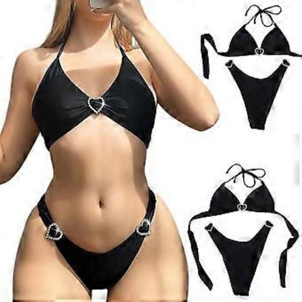 Dame Trekantet Badedragt Todelt Badedragt, Halterneck Top og Lavtaljede Trusser, Badedragt Badedragt XL(XL )