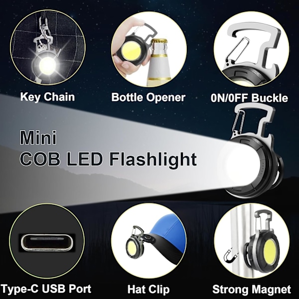 Nøgleringslygte, 1000 Lumen EDC Lommelygte COB Arbejdslys, Oplukker Nøglering Mini Lomme Lommelygte med Magnet Holder