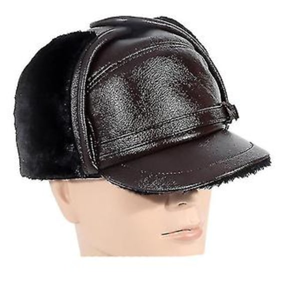 Mimigo Äkta Ko-Läderhatt - Vintervarm Utomhus Öron Skydd 100% Äkta Läderkeps För Vinter Varm Foder Present Till Make Man ( )