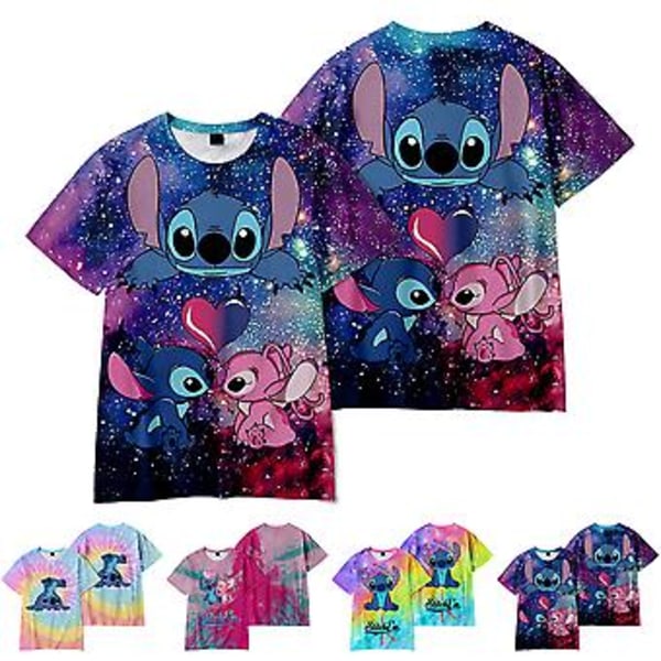 6-10 år Barn Disney Lilo och Stitch 3D Tryckt Cartoon Casual Baggy Sommar Kortärmad T-shirt Toppar Pojkar Flickor Födelsedag Julgåvor (8-9 år E)