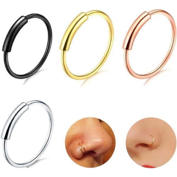4 st Nose Ring Hoop för män kvinnor, Nose Rings Örhängen, 316l Surgical Steel Stud Earring, Hypoalle