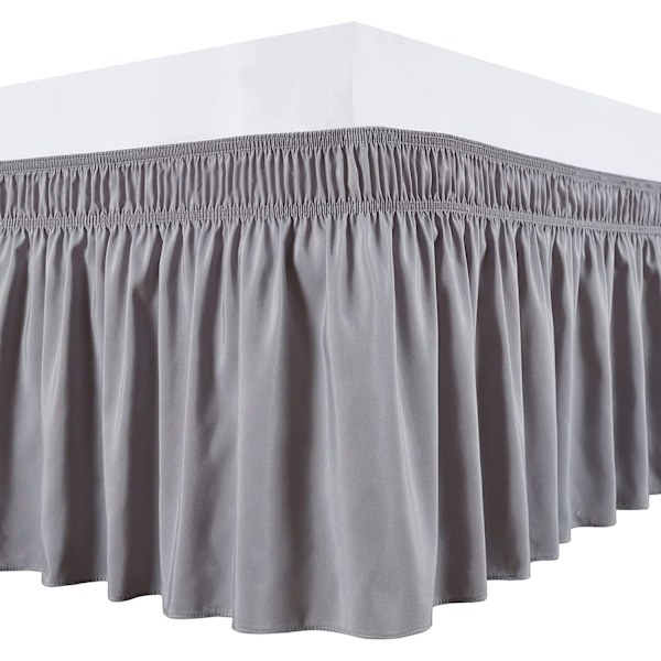 (Dobbel 150 x 200 40 cm, Grå) Sengeskjørt Ruffle Sengeskjørt Robust og Elastisk Sengbunnsdeksel Wrap-ar