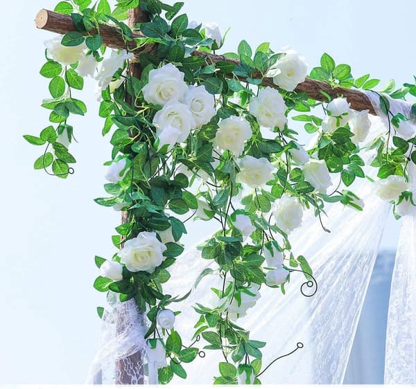 ?Kunstig blomstergirlander rosevin bryllupsdekorasjon, 4 stk Si