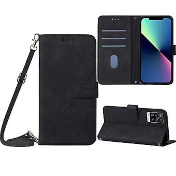 Crossbody Læderetui til vivo V20 / V21e 4G (Sort)