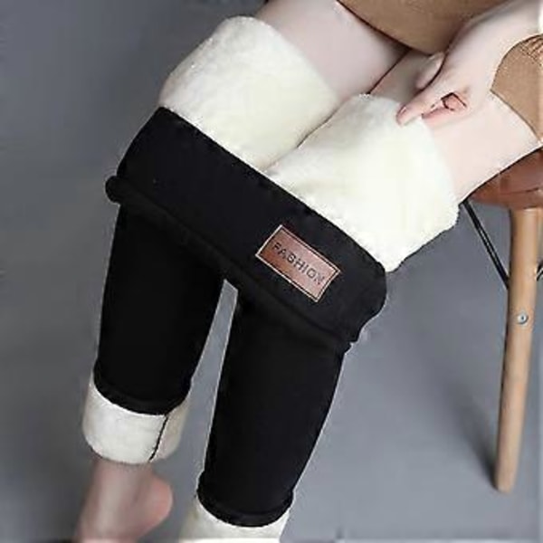 Vinter Sherpa Fleece-fodrade Leggings för Kvinnor, Hög Midja Stretchiga Tjocka Kashmir Leggings Plysch Varma Termiska (XXXL Svart)