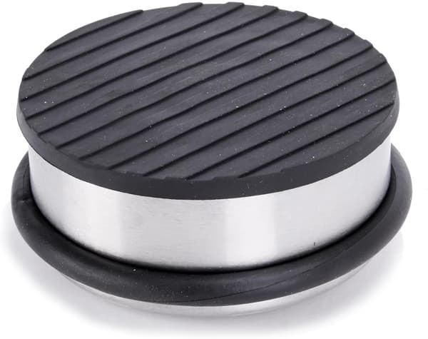 2x Dörrstopp i matt borstat rostfritt stål ⌀ 10cm, höjd: 4,5cm