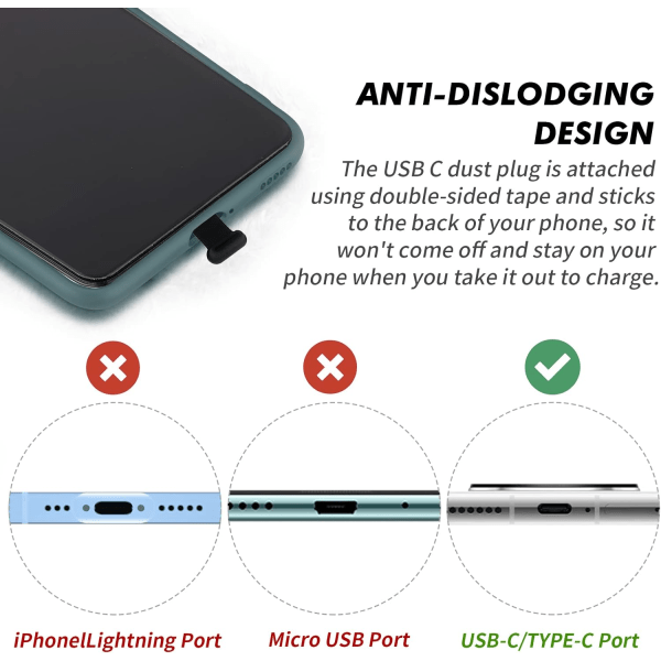 3-pakning anti-støvpropper for USB C Type C-port, silikon anti-støv