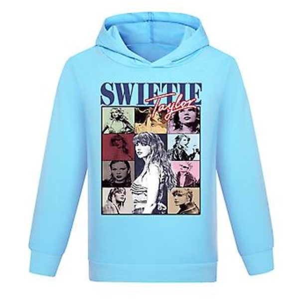 7-14 år Barn Taylor Swiftie Tryckt Hoodie Mode Sport Casual Huvtröja Jumper Pullover Toppar för Pojkar Flickor (9-10 År Ljusblå)
