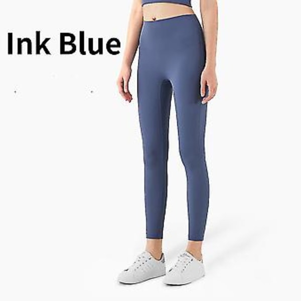 Högmidjade Naked Feeling Leggings Push Up Sport Kvinnor Fitness Löpning Yoga Byxor Energi Sömlösa Leggings Gym Flicka Leggings (L Blå)