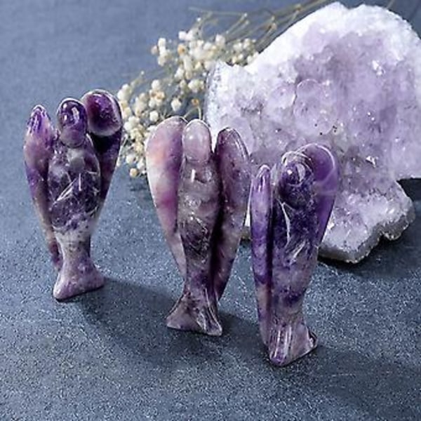 Tigerøje Engel Dekor Healing Krystaller Poleret Natursten Skulptur Statue Håndskåret (Pink Grøn)