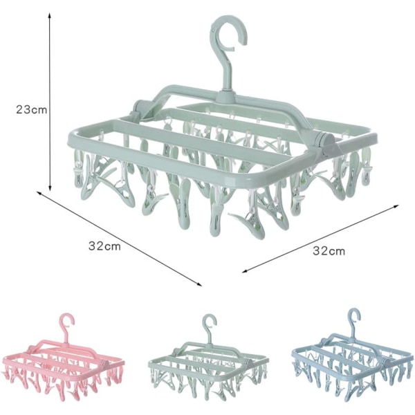 Sokketørkestativ, klesvaskestativ med 32 klips, hengende brett