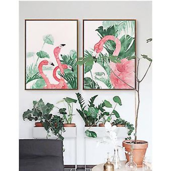 Wekity Flamingos i naturen väggkonst canvas print poster, enkel mode vattenfärg konst ritning dekoration för hem vardagsrum sovrum kontor och barn
