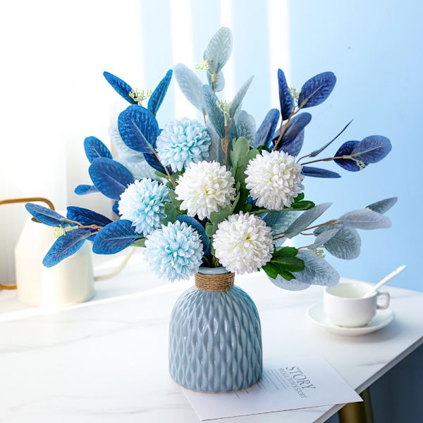 Kunstige Blomster med Vase Faux Hortensia Blomsterarrangementer