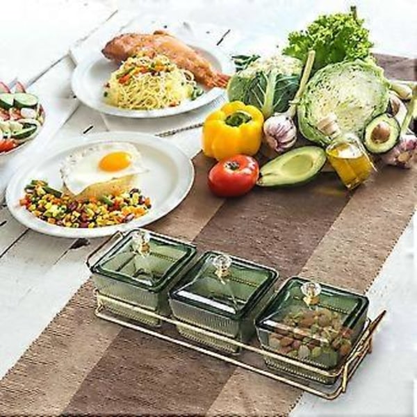 Tørket Fruktfat Godteri Nøtter Skål med Lokk Luksus Mat Oppbevaringsboks Appetittvekkerserveringsbrett Delt Serveringsfat for Bryllup (3 rom)