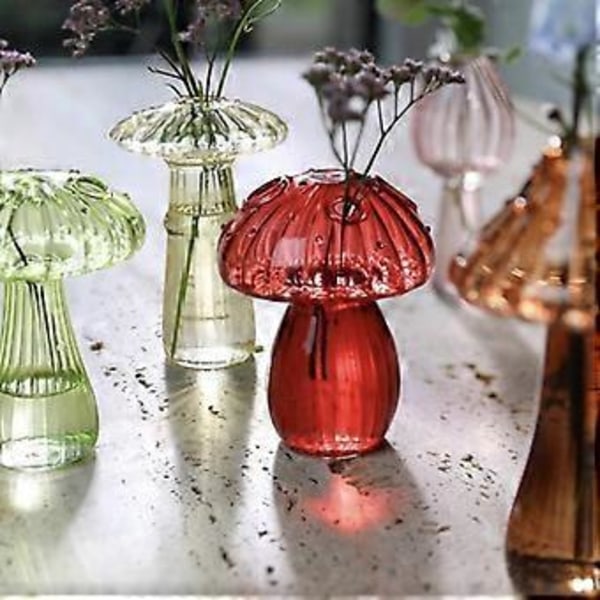 Delikat Svamp Glas Vas Knoppvaser Färgat Fint Glas Vas Svamp Blomvas Svampdekor (gul)