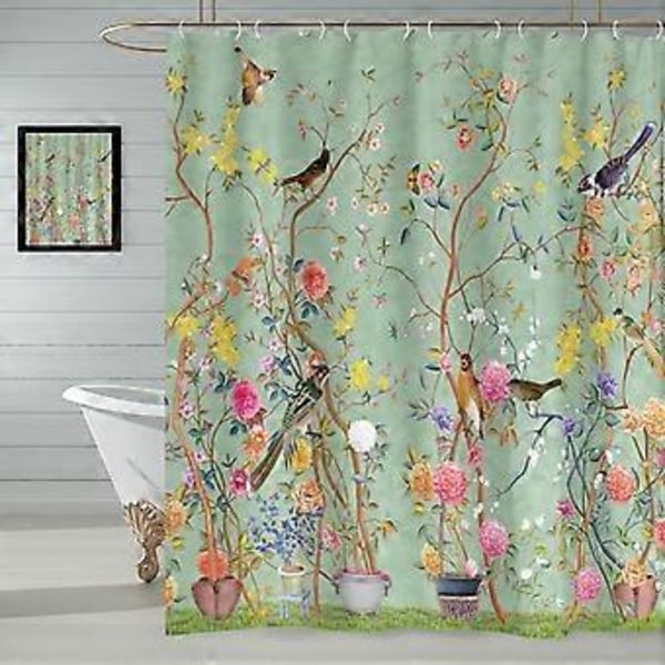Blomstret Bruseforhæng, Sommerfugl Blomst Badeværelsesforhæng, Bruseforhæng, Vaskbart Badeforhæng, 180x180cm, C